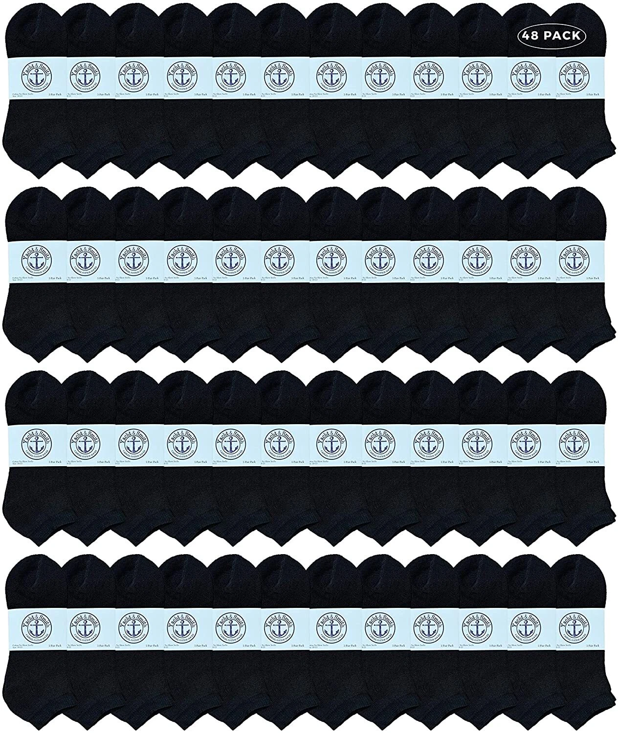 48 Pack of Men's No Show Ankle Socks, Premium Quality Cotton. Size 10-13 Black
