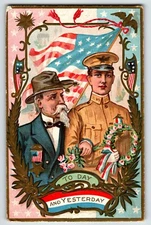 Memorial Decoration Day Postcard General Soldier Flag Wreath Roses Patriotic