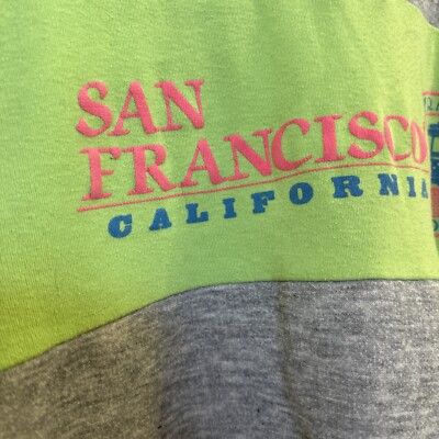 Vintage 80s 90s San Francisco CA Neon Green Gray Pink Fleece