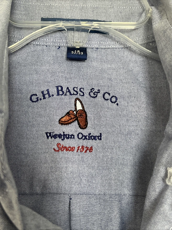 Camisa de vestir para hombre 16 32/33 GH Bass Co Weejun Oxford de algodón azul claro con botones Foto 4 de 4