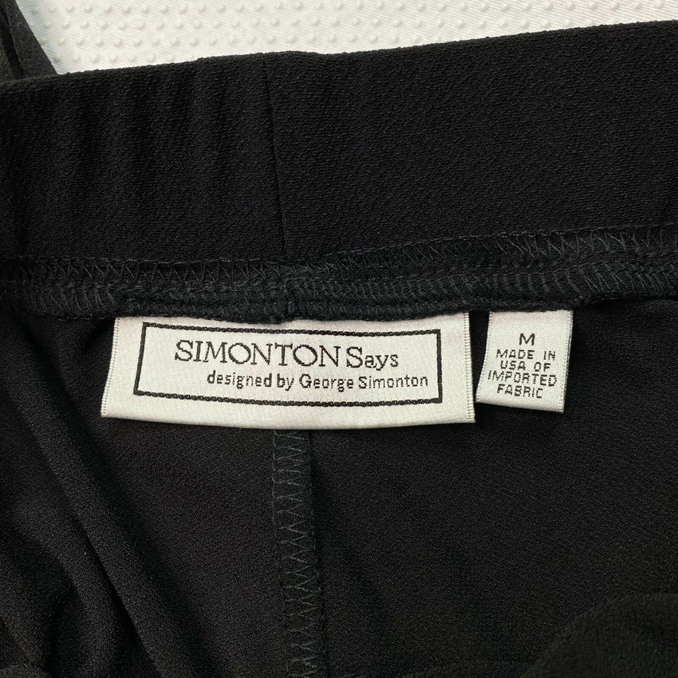 Pantalones para mujer George Simonton talla M negros pierna ancha cintura elástica informales cómodos Foto 2 de 4