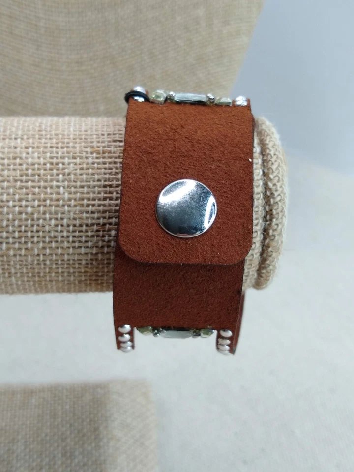 Vintage Paparazzi Leather Bracelet w/ Rhinestone Accents 9" Brown - Image 2 of 4