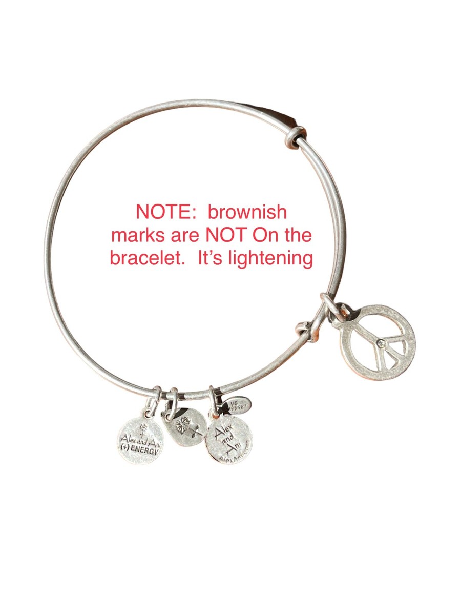 Alex and Ani Peace Sign Silver Bracelet Boho Signed Made USA