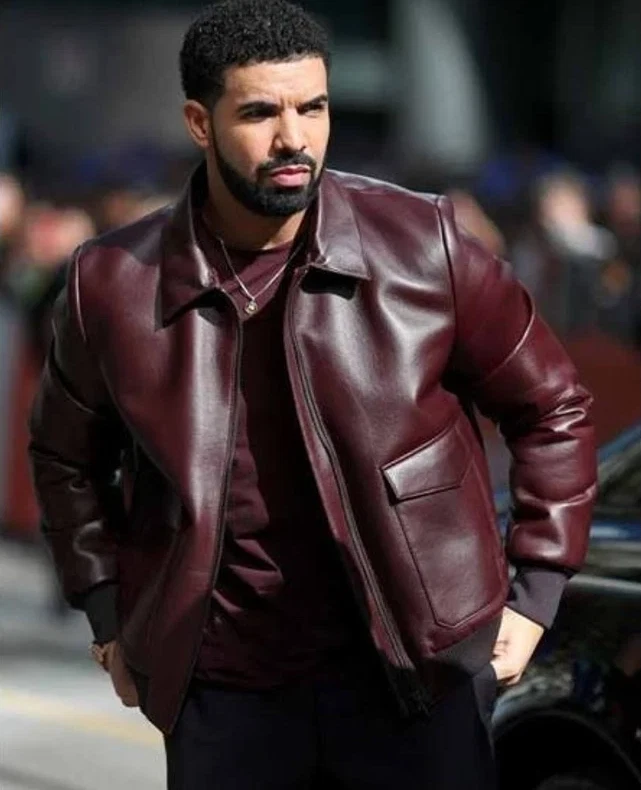 Drake Film Festival Maroon Leather Jacket