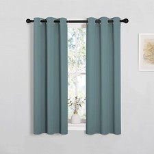 2PCS Greyish Blue 45"L x 29"W Super Heavy Privacy Darkening Curtains For Bedroom