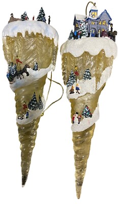 Set of 2 - Thomas Kincaid Icicle Collection Hand-painted Ornaments Ashton Drake