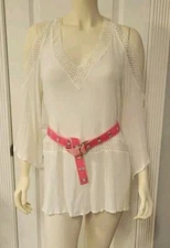 Douglas Paquette Hot Pink Pineapples Canvas D-Ring Belt Palm Beach Hawaii Summer
