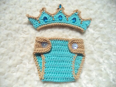 Crochet Jasmin Baby Outfit, Newborn Baby Girl Crown Set, Crochet Princess Crown