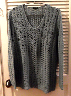 Vintage KOOKAI Crocheted TOP Knit Tunic Sweater, Almond Green Pale Teal, Sz L-XL