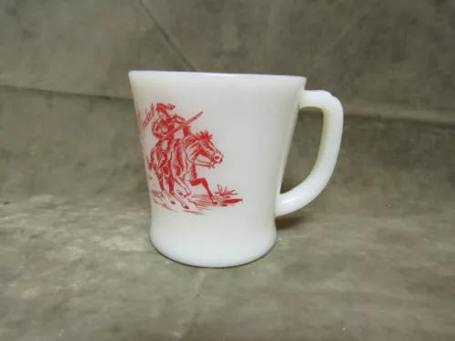 Vintage 1960's Fire King Oven Ware D Handle Mug Red Davy Crockett design