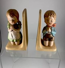 Vintage Ceramic Boy And Girl Kneeling Praying Bookends Taiwan