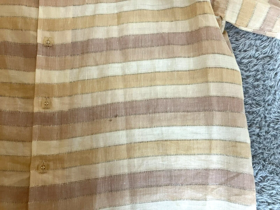Elephant Shirt Adult Extra Large Tan Cream Striped 100% Linen Button Up Mens - Image 3 of 4