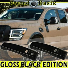 For 2017-2024 Nissan Titan Std/Ext GLOSS BLACK 2 Door Handle COVERS W/SmtKeyhole