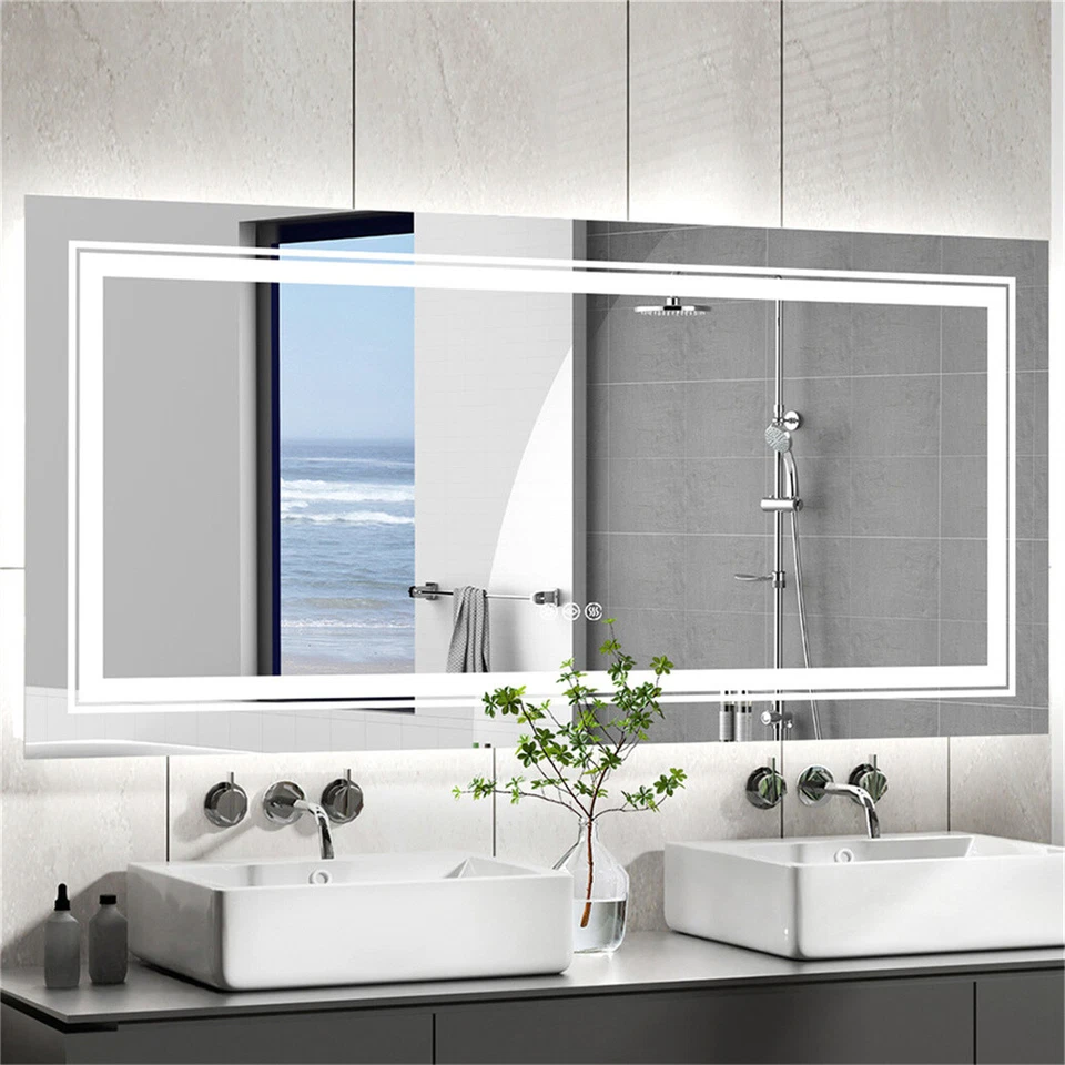 70/80/90/105/120CM Large LED Bathroom Mirror Antifog Wall Makeup Mirror UL IP65 - image 2 of 4