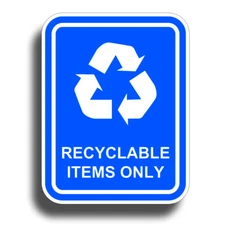 Recyclable Items Only Sticker Blue Recycle Reuse Container Trash Can label Decal