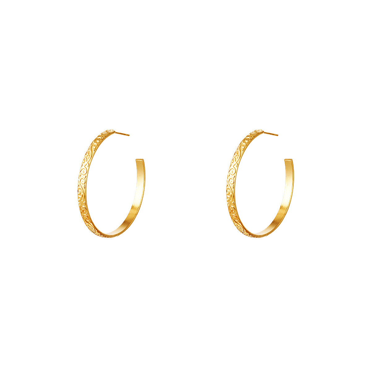 18ct Gold-Plated 40mm Swirl Patterned Half Hoop Stud Earrings