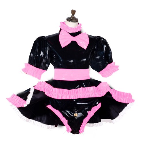 23 Colors Sissy lockable dress Role Play Maid Dress with Apron Lockable Panties - 第 4/30 張圖片