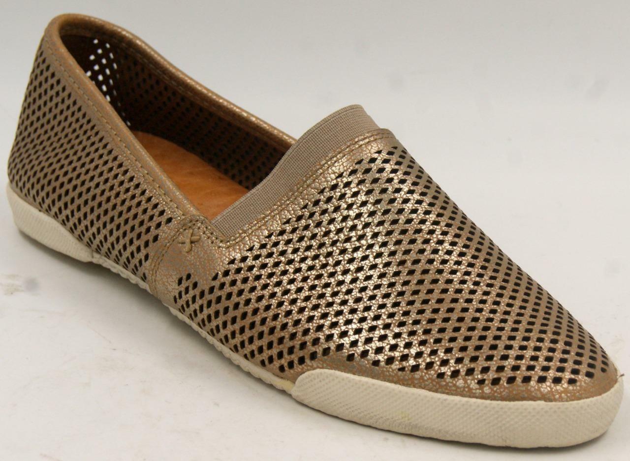 Frye Melanie Perforated Metallic Gold Shoes O quality assurance Leather Flats Slip Fort Worth Mall