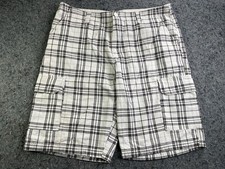 Route 66 Plaid Cargo Shorts Men s Size 40 White Black Cotton Casual Cargo