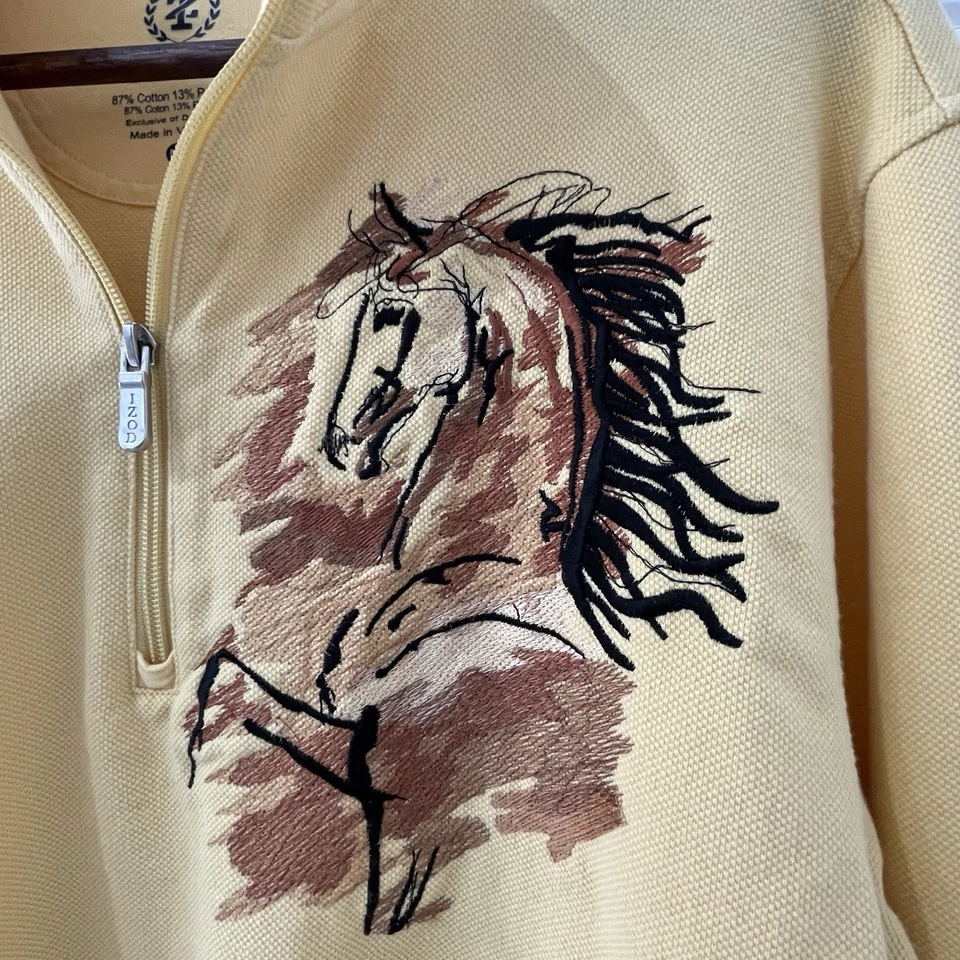 Pullover amarillo vintage IZOD cuarto cremallera talla M único bordado caballo Foto 3 de 4