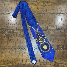 VINTAGE 90  s Gianni Versace Silk Tie Blue Animal Print Medusa Head Baroque Box