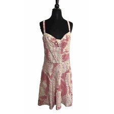 Ralph Lauren Dress Pink Cream Floral Linen Cotton Lined Blue Label. Sz 10