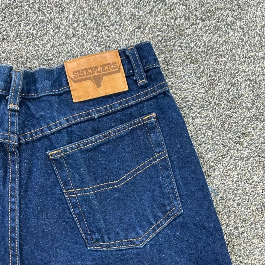 Pantalones de mezclilla lavados azul oscuro Sheplers vintage para hombre 32x33 ropa de trabajo vaquero occidental Foto 3 de 4