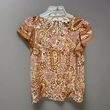 Cynthia Rowley Peasant Blouse Medium Orange Paisley Flutter Sleeve BOHO Gypsy