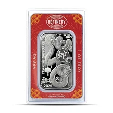 2025 Asahi Lunar Year Of The Snake 1 Oz 999 Fine Silver Bar (In Assay)