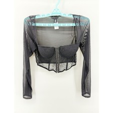 Sincerely Jules Lace Mesh Corset Top Long Sleeve Hook Eye Crop Large Festival
