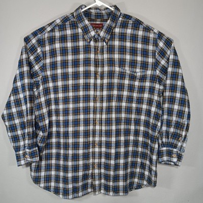 Covington Men's Plaid Flannel Button-Up Shirt XXL Blue Brown Long Sleeve