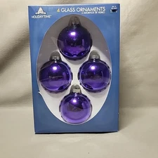 4 Deep Purple VINTAGE RAUCH MERCURY GLASS CHRISTMAS ORNAMENTS Shiny finish 2.5"