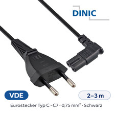 Netzkabel Eurostecker-IEC C7 Euro8 90° Winkel links/rechts VDE, schwarz, DINIC