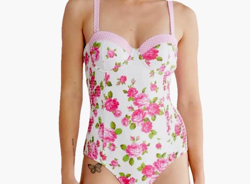 128 $ Betsey Johnson Gr. M Bügel BH Love Always Bandeau Badeanzug Blumen Rosen - Bild 8 von 20