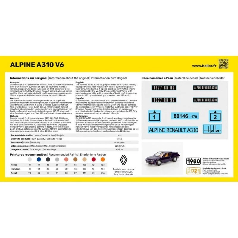 HELLER 56146 maquette starter kit voiture Alpine A310 V6 Echelle 1/43 - Photo 3/4