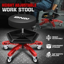 Heavy Duty Swivel Mechanics Rolling Seat Garage Stool Work Shop w/Tool Tray Red