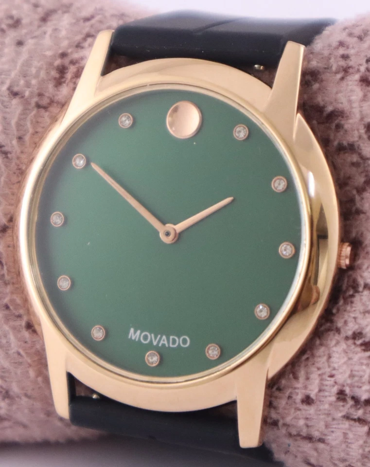 Casual MOVADO Quartz Men Green Dial Excellent Working Wristwatch Rubber Band - image 2 of 4