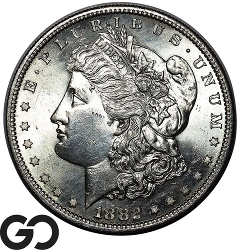 1882-S Morgan Silver Dollar Coin, Lustrous White Near Gem BU++