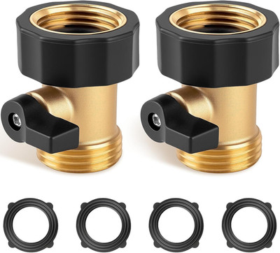 2 Pack Brass Garden Hose Shut Off Valve 3/4'' Heavy Duty Connector w Washers