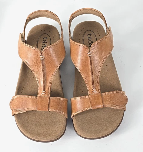 LKNW! - Taos THE SHOW Distressed Honey Leather Slingback Sandals Sz 9W WIDE