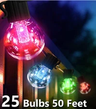 G40 Solar Power  Auto ON/OFF String Led Lights RGB 25Bulbs 50FT IP65 7Mode Decor