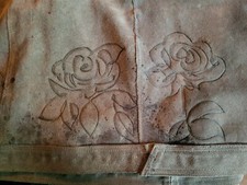 Vintage Embossed Suede Leather Midi Skirt 22"-34" Drawstring