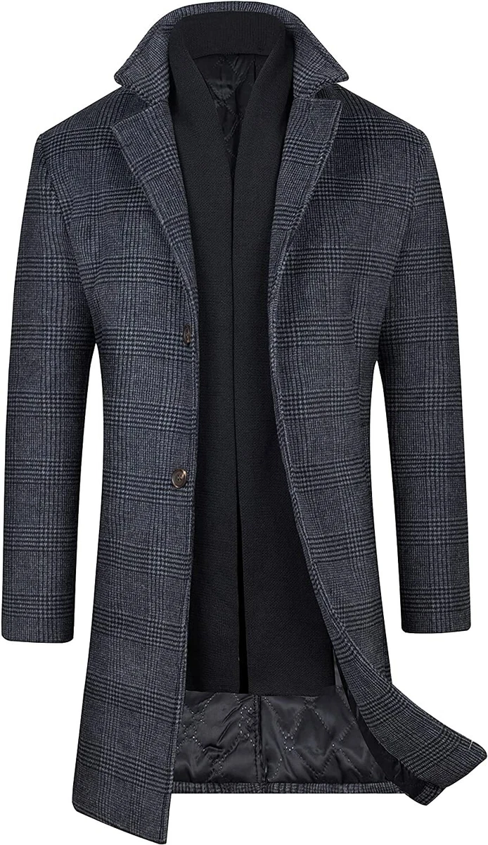 WULFUL Men s Slim Fit Winter Wool Coat Long Trench Coat Business
