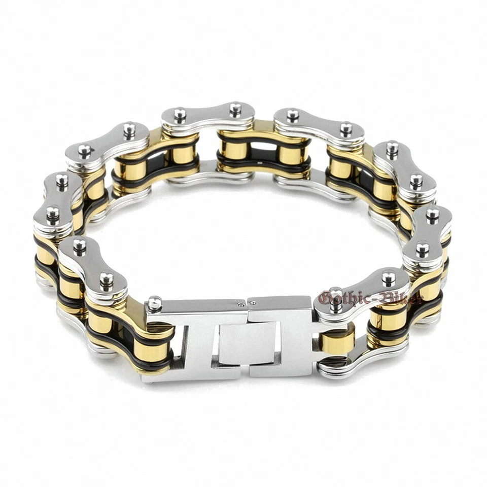 Pulseira masculina de aço inoxidável resistente resistente para motocicleta motociclista 7,6-9,4" (L - Imagem 2 de 4