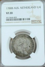 1788 B AUSTRIAN NETHERLANDS SILVER 1/4 KRONENTHALER JOSEPH II NGC VF 20