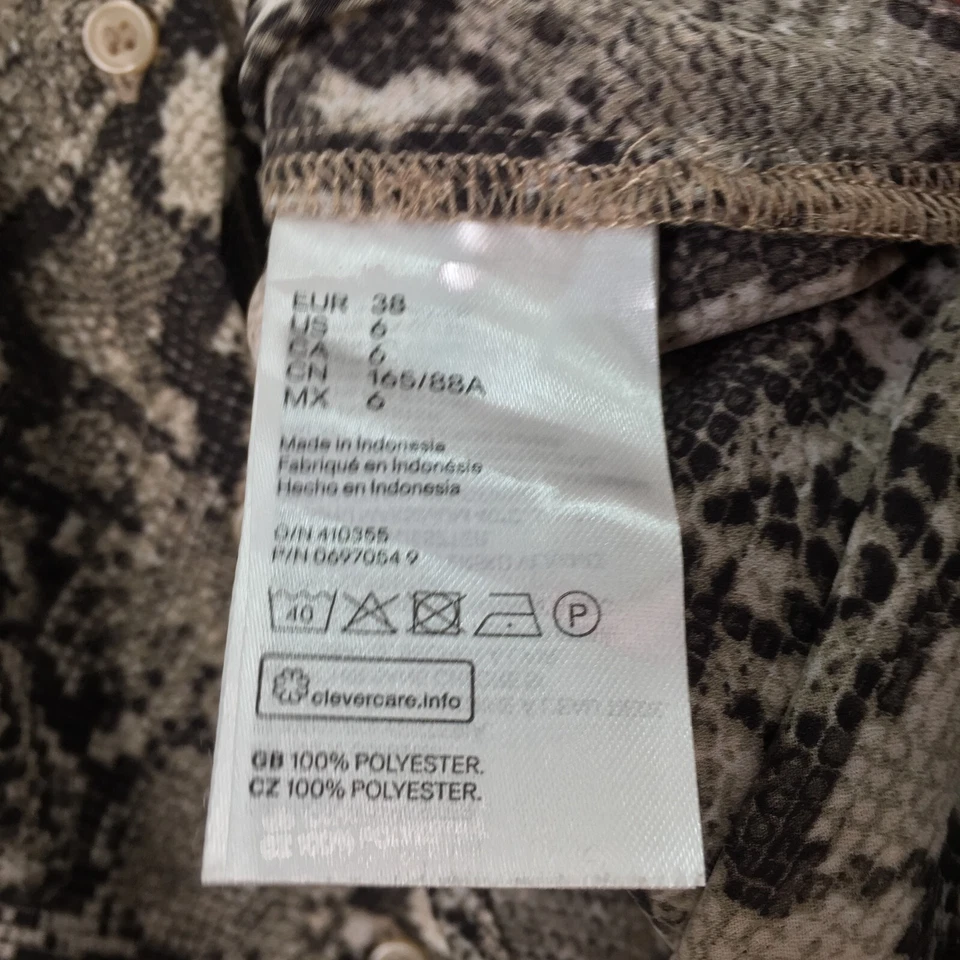 H&M Mujer Camisa Abotonada Talla 10 Beige Piel Serpiente Manga Larga Cuello 099105 Foto 4 de 4