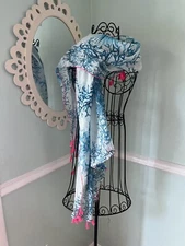DEBBIE KATZ coral Reef Teal Pink Pom Pom Long Scarf NWT 