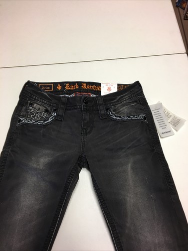 Neu mit Etikett Damen neu schwarz Distressed Rock Revival Arias Skinny Jeans Größe 25/32 - Bild 2 von 12