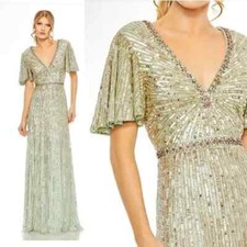 MAC DUGGAL 5538 PLATINUM COLUMN GOWN V-NECK BUTTERFLY SLEEVE NWT SZ 16 GREEN