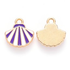 2 Enamel Seashell Charms Gold Nautical Ocean Jewelry Supplies 13mm Purple